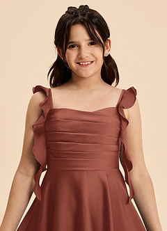 Azazie Kira Junior Auburn A-Line Ruched Stretch Satin Dress image8