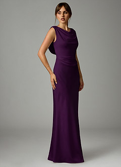 Azazie Kieryn Brautjungfernkleider Meerjungfrau-Linie Plissee Stretch-Satin Kleid Traube image4