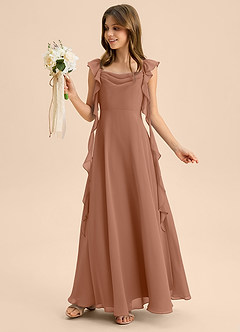 Azazie Carmin Junior Vestido de Bronceador de Gasa de Corte en A con Volante image3