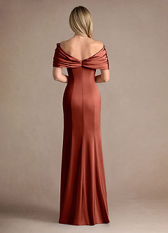 Azazie Auberdeen Mother of the Bride Dresses Terracotta Mermaid Pleated Stretch Satin Dress image3