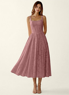 dusty pink graduation dress A-Line Tea Length Satin Graduation Dresses COCOMELODY CS0556, Princess Blue main image 1