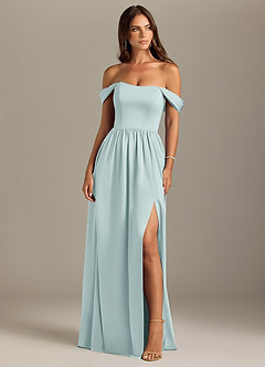 Azazie Calianna Bridesmaid Dresses Mist A-Line Off the Shoulder Stretch Satin Convertible Dress image1