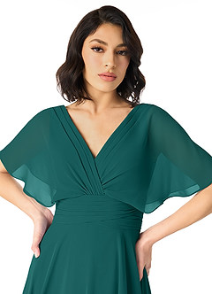 Azazie Pamela Bridesmaid Dresses Peacock A-Line V-Neck Pleated Chiffon Dress image4