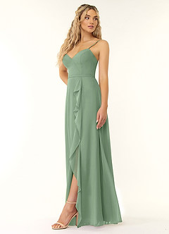 Azazie Naeem Bridesmaid Dresses Matcha A-Line V-Neck Ruffle Chiffon Dress image3