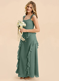 Azazie Sloane Junior Vestido Musgo Marino de Gasa de Corte en A con Escote corazón image5
