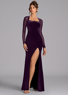 Azazie Megan Bridesmaid Dresses Grape Mermaid Long Sleeve Mesh Dress image4