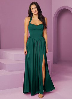 Barbie ♥ Azazie Bridesmaid Dresses Emerald A-Line with Pockets Stretch Satin Dress image1