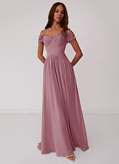 Barbie ♥ Azazie Bridesmaid Dresses Vintage Mauve A-Line Off the Shoulder Chiffon Convertible Dress image1