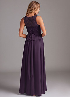 Azazie Kingsley Bridesmaid Dresses Plum A-Line Lace Chiffon Dress image2