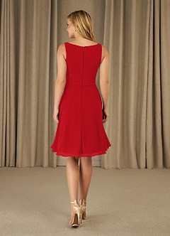 Azazie Shirley Final Sale Red A-Line Scoop Pleated Chiffon Dress image5