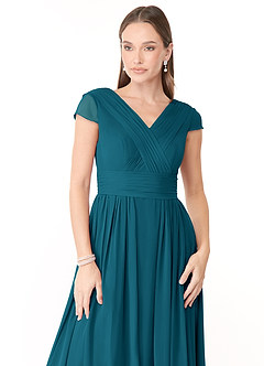 Azazie Organa Bridesmaid Dresses Ink Blue A-Line Pleated Chiffon Dress image5