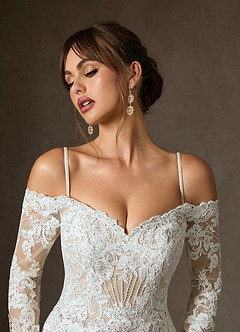 Azazie Empiria Wedding Dresses Diamond White Champagne Mermaid Sequins Tulle Dress image4
