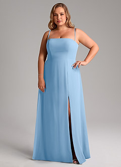 Azazie Wren Bridesmaid Dresses Powder Blue A-Line Side Slit Chiffon Convertible Dress image14
