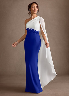 Azazie Alexandra vestidos de madre de la novia Vestido Azul Real de Crepé elástico de Corte Recto con Un hombro image4
