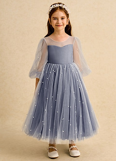 Azazie Trudy Abiti da Ragazza di Fiori Abito Principessa in Tulle Scollo a Cuore Stormy image6