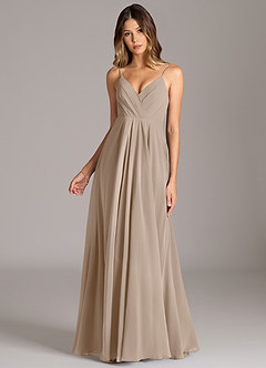 Azazie Amani Bridesmaid Dresses Taupe A-Line Pleated Chiffon Dress image4