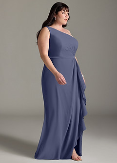 Azazie Liza Bridesmaid Dresses Stormy Mermaid One Shoulder Chiffon Dress image9