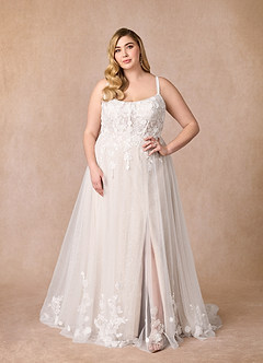 Azazie Jovana Abiti da Sposa Abito A-Line in Tulle con Scollo a U Diamante Bianco Sabbia image5