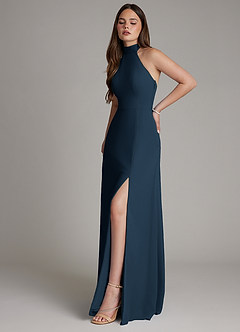 Azazie Myra Bridesmaid Dresses Dark Navy A-Line High Neck Chiffon Dress image6