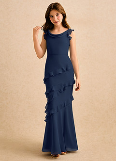 Azazie Aria Girls Formal Flower Girl Dresses Dark Navy Mermaid Ruched Chiffon Dress image4