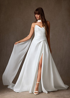 Azazie Adinah Wedding Dresses Diamond White A-Line Strapless Mikado Dress image6