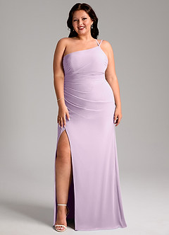 Azazie Eren Vestidos de damas de honor Vestido de Lila Esmerilada de Gasa de Corte Recto con Hombro unilateral image10
