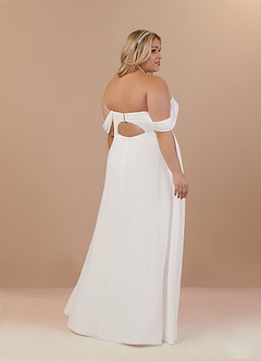 Azazie Ava At-home Try On Dresses Diamond White A-Line Off the Shoulder Stretch Chiffon Dress image12