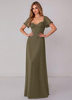 Azazie Fatima Bridesmaid Dresses Willow Green A-Line with Pockets Chiffon Dress image2