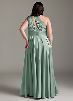 Azazie Charlize Robes de demoiselle d'honneur Robe Trapèze en Satin extensible Asymétrique Agave image10