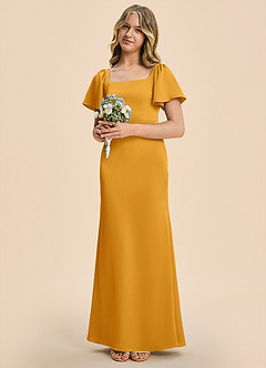 Azazie Chace Junior Butterscotch Sheath Stretch Satin Dress image3