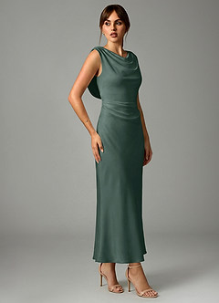 Azazie Kieryn Robes de demoiselle d'honneur Robe Sirène en Satin extensible Plissée Mousse De Mer image4