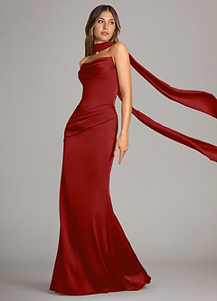 Azazie Sorrel Robes de demoiselle d'honneur Robe Sirène Convertible en Satin extensible Sans bretelle Grenade image4