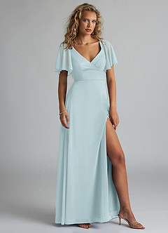 Azazie Induh Bridesmaid Dresses Mist A-Line Flutter V-neck Mesh Dress image3