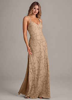 Azazie Aliza Bridesmaid Dresses Champagne A-Line Floral Burnout Dress image3