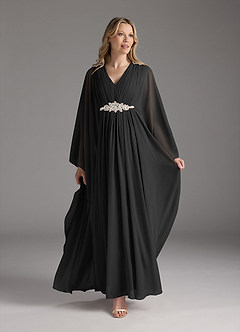 Azazie Drew Mother of the Bride Dresses Black A-Line Pleated Chiffon Dress image2