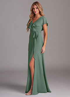 Azazie Lainey Bridesmaid Dresses Eucalyptus A-Line with Pockets Chiffon Dress image4
