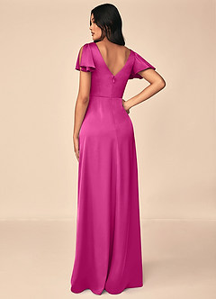 Azazie Soren Bridesmaid Dresses Fuchsia A-Line Pleated Stretch Satin Dress image2