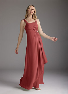 Azazie Weisz Final Sale Agave A-Line Square Neckline Pleated Chiffon Dress image4