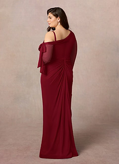 Azazie Marna Mother of the Bride Dresses Burgundy Sheath One Shoulder Mesh Dress image9