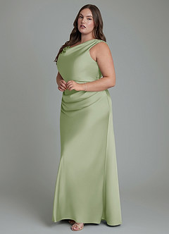 Azazie Kieryn Bridesmaid Dresses Dusty Sage Mermaid Pleated Stretch Satin Dress image10