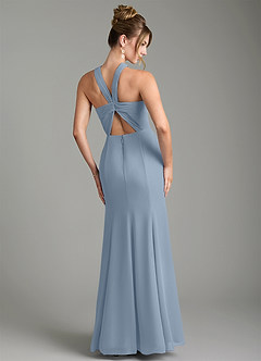 Azazie Rue Bridesmaid Dresses Dusty Blue A-Line Halter Chiffon Dress image2