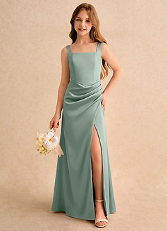 Azazie Noah Girls Formal Flower Girl Dresses Agave Sheath Pleated Stretch Satin Dress image3