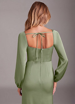 Azazie Charissa Bridesmaid Dresses Pistachio Sheath Long Sleeve Stretch Satin Dress image2