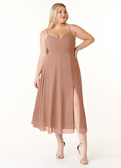Azazie Clarissa Bridesmaid Dresses Champagne Rose A-Line V-Neck Chiffon Dress image7