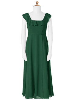 Azazie Jinny Junior A-Linie Gestreift Chiffon Kleid Dunkelgrün image4