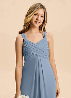 Azazie Quin Junior Dusty Blue A-Line Pleated Chiffon Dress image7
