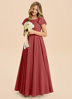 Azazie Cady Junior Rust A-Line Pleated Chiffon Dress image4
