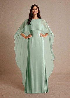 Azazie Milfred Mother of the Bride Dresses Agave Sheath Boatneck Stretch Satin Dress image2