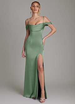 Azazie Nira Suknie dla druhen Syrena Gorset Satyna elastyczna Do ziemi Sukienka image4