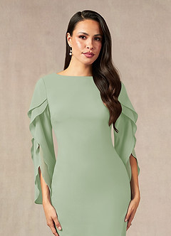 Azazie Carter Abiti per la Madre della Sposa Abito Tubino in Chiffon Elasticizzato Increspato Verde Salvia image5